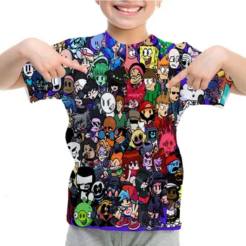 Bērniem piektdienas Vakarā Funkin T-krekls Karikatūra Spēle Fnf T Krekls Meitenēm Zēniem Vasaras Īsām Piedurknēm Tīņi Camisetas Tīņi T Topi