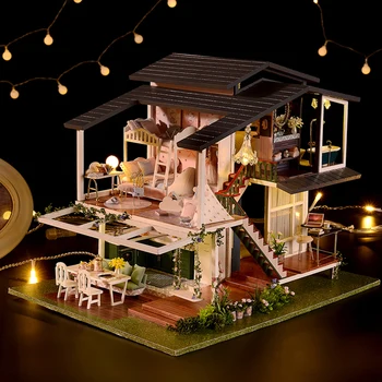 Bērnu DIY Miniatūras Koka Namiņš Komplekts Roku Lelle Istabu, Ar Mēbelēm un Viegli Montēt Būvniecības Nams Rotaļlietas