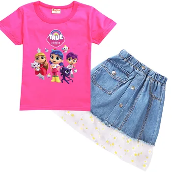 Bērnu Meiteņu Drēbes, Uzstādīt Jaunu Vasaras Taisnība, Varavīksnes Karaliste T Krekls+džinsa Svārki 2gab Komplekti Bērnu Apģērbu Komplekti Bērniem, Apģērbs Dropship