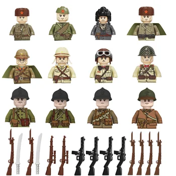 Bērnu Rotaļlietu 10pcs/daudz WW2 Militāro vācu Skaitļi, Celtniecības Bloki, 4 Malām Drukāšanas MUMS Soveit Francijas Karavīri Ķieģeļi Rotaļlietas Bērniem