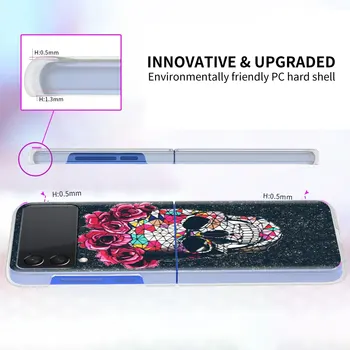 Case For Samsung Galaxy Z Flip 3 5G Pārredzamu Grūti, mobilā Telefona Vāciņu ZFlip3 PC Fundas Catrina Skaistu Rožu Meitene Galvaskausa Māksla