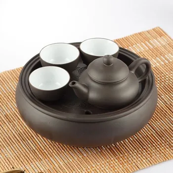 Ceļojumu tējas komplekts Ķīnas porcelāna tējkanna Yixing Zisha tējkanna + 3 tases kungfu tēja + roku darbs Zisha Keramikas Tējkanna