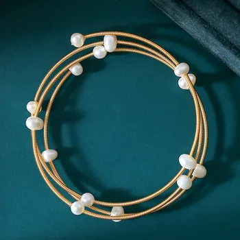 DAIMI 4-5mm Pērļu Rokassprādze Nearl Apaļa Pērle Trīs gredzenu Stila Aproce Sievietēm