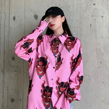 Deeptown Harajuku Krekls Sievietēm Grunge Pogu Up Blūze Emo Drukāt Jaciņa Korejiešu Stilā Ir 2021. Y2k Anime Gothic Sieviešu Apģērbu Šiks