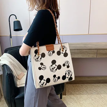 Disney sieviešu soma modes karikatūra Mickey Mouse pleca soma lielas ietilpības Augstas kvalitātes luksusa dizaina Ķēdes Somā Pu materiāla
