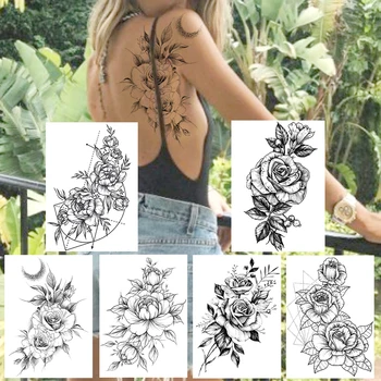 DIY Rožu Pagaidu Tetovējumiem Viltus Black Ziedu Ūdensizturīgs Tatoos Uzlīme Sieviešu Modes un Body Art Rokas Tetovējums Pieaugušo Atpūta Parādīt