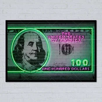 Dolārs franklin dolāru naudas neona plakātu sienas art print plakātu abstraktā audekls ielu mākslas moduļu mājas dekoru attēlu