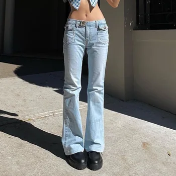 Doury Indie Estētiku E-Meitene Vintage Bikses ar Zemu Vidukli Izlīdzināšanu Bikses Slim Fit Kabatas Modes Melnas Bikses Y2K Streetwear