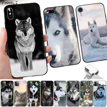 Dzīvnieku Vilks Eskimosu Suns, Kucēns, Melns TPU Mīksto Tālrunis Lietā par iphone 13 8 7 6 6S Plus X 5S SE 2020. GADAM XR 11 12 pro XS MAKS.
