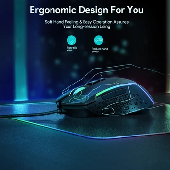 EKSA EM100 RGB Gaming Mouse Gamer USB Vadu Gaming Peles 8000 DPI ar 6 Krāsu Apgaismojums 7 Programmējamas Pogas PC klēpjdators