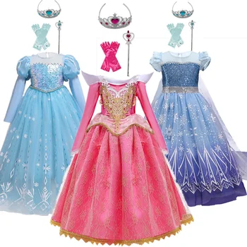 Elegants Meitenes Cosplay Princese Kleitas Halloween Canival Piederumu Komplekti Bērniem Ziedu Izšuvumu Kleita Masku Kostīmu 4-10Yrs