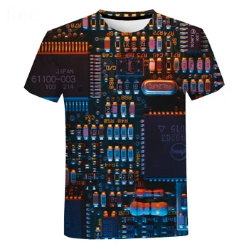Elektronisko Čipu Hip Hop T Kreklu apdruka Vīriešu Sieviešu 3D Mašīnu Drukāts Lielgabarīta T-krekls Harajuku Stils Vasaras Īsām Piedurknēm t-veida Topi