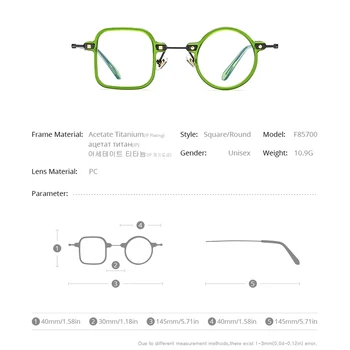 FONEX Acetāts Titāna Brilles Vīriešiem Vintage pa Kreisi Square Tiesības Apaļas Recepšu Brilles Rāmis Sievietēm Brilles Briļļu F85700