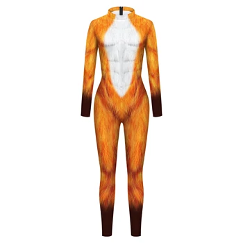 Fox Drukāšanas Cosplay Kostīms Sievietēm, Vīriešiem Halloween Puse Bodysuits garām Piedurknēm Elastīgu Jumpsuits Fitnesa Pāris Apģērbs Unisex