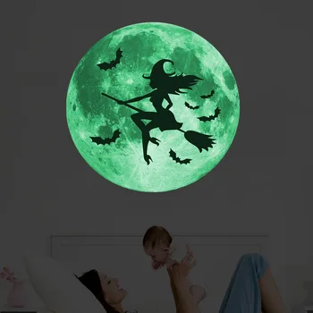 Gaismas Mēness Sienas Uzlīmes Halloween Dekorēšanas Uzlīme Ragana Vampīru Nūja Pils Fluorescences Radošo Apdare Uzlīmes