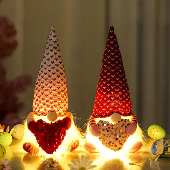 Gaismas Plīša Rūķis Valentīna Diena Gnome Plīša Lelle Rotājumi ar LED Gaismas Sirds Brīvdienu māja Apdare