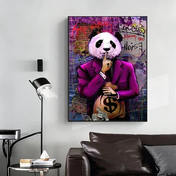 Grafiti Mākslas Monopoly Miljonārs Naudu Audekls Drukāt Panda Krāsošana Sienas Attēlu Mūsdienu Dzīves Telpā, Mājas Apdare, Plakāti