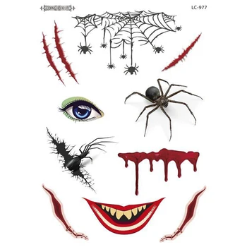 Halloween 3D tiger ķepu brūces Spider web sejas tetovējumu uzlīmes Pagaidu tetovējumiem sieviete Puse sejas tetovējums, uzlīmes