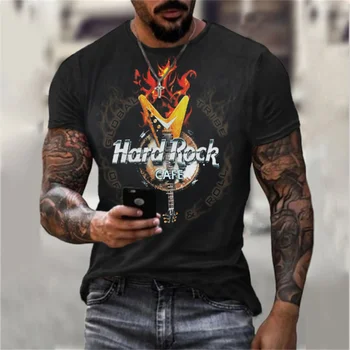 Hard Rock 3D Druka T Kreklu apdruka Vīriešu/Sieviešu Hip Hop Modes Top Moderns Tees Vasaras Gadījuma O Apkakli, Īsām Piedurknēm Unisex Streetwear XXS-6XL