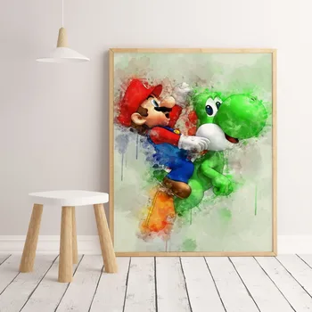 HD Mario akvarelis, plakātu, Mājas apdare, augstums kvalitātes kanvas glezna augstums kvalitātes mājas Dekoru Pirmsskolas Bērnu Istabas