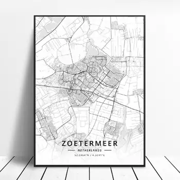Hd print [Zoetermeer] Tollebeek Venlo Enschede Nijmegen, Tilburg Deventer Nīderlande abstraktu ainavu Karti, Plakātu rāmis