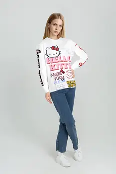 Hello Kitty Eiropas un Amerikas stilu gudrs karikatūra drukāšanas zaudēt apaļu kakla džemperis gudrs kaķis ilgi piedurknēm t krekls 2022 jaunas
