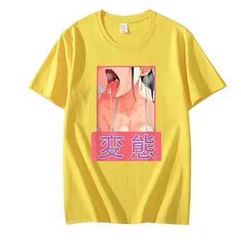 Hentai Neķītri Ahegao Meitene Anime Stila Otaku T-Krekli Vīriešu Smieklīgi Tees Kokvilnas T Harajuku Fashion Retro T Krekls Unisex