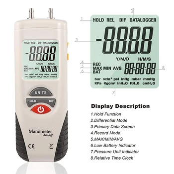 Hti LCD Digitālais manometrs Manometra Detektoru, Gaisa Mērītājs Diferenciālis Platums Komplekta Gāzes Spiediena Bezmaksas Piegāde