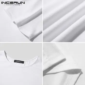 INCERUN korejiešu Stilā Jaunu Vīriešu Modes Gadījuma Camiseta Zaudēt Comeforable Pārklājus vienkrāsainu t-veida Bāzes garām piedurknēm T-krekli S-5XL