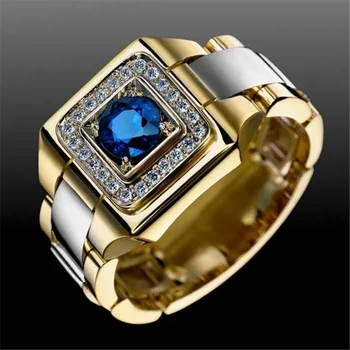 Inkrustēts zils dārgakmens gredzenu Eiropas un Amerikas luksusa vīriešu Iesaistīšanās Kāzu Aproces izmērs 6-13