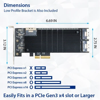 IOCREST PCIe gen3 x14 līdz 24 Portiem, 6G SATA III 3.0 Kontrolieris, kas Nav Raid Paplašināšanas Karti Zema Profila Kronšteins