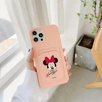 IPhone 12 Disney Mickey Minnie Telefonu Gadījumā Maku ar Kartes Turētāju, Mīksta Lietā par iPhone 12 11 Pro Max XR XS Max 7 8 Plus X SE