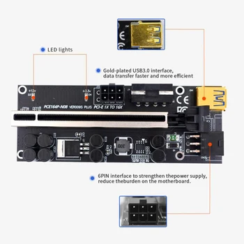 Ir 2021. Jaunas Modernizētas VER009S Plus PCI-E Stāvvadu Kartes Ver 009S PCIE 1X 4X 8X 16X Extender USB 3.0 SATA 15Pin Uz 6pin Barošanas Adapteri