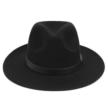 Ir 2021. Jaunu Vīriešu Cepure Džentlmenis Cepuri Britu Stila Platām Malām, Dāmas Cepuru Katliņš Cepuri tīrtoņa Krāsu Imitācija Vilnas Flat Top Mīksta Cepure