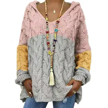 Ir 2021. Pavasara/Rudens Sieviešu Džemperi Modes Krāsu Bloku Ar Garām Piedurknēm Adīšanas Džemperis Plus Lieluma Džemperis Blūze Mētelis