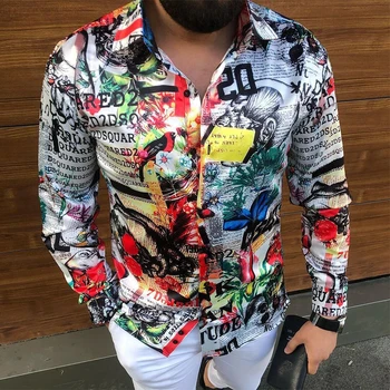 Ir 2021. Rudens Vīriešu Gadījuma garām Piedurknēm Krekli Vintage Iespiesti Savukārt Apkakle Krekls Vīriešiem Buttoned Jaciņa Topi Modes Streetwear