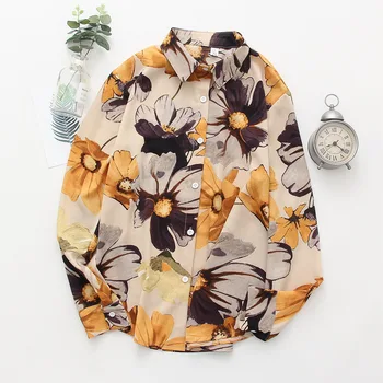 Ir 2021. Vasarā Jaunu Sieviešu Krekls ar garām Piedurknēm korejas Gadījuma Eļļas Glezna Drukāšanas Šifona Loose Fit Dāmu Apģērbu прядильная рубашка