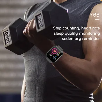 Ir 2021. Y68 Pro Smart Watch Sirds Monitoru Fitnesa Tracker Ūdensizturīgs Sporta Smartwatch Vīriešu Sieviešu Pulksteņi D20 PK 116 Plus D18