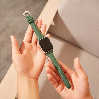 Jauki Izsmalcinātu Ādas Watchbands Apple Sērija 6 SE 5 4 3 Meitenes Aproces 38mm 40mm 42mm 44mm Sieviešu Pulksteņu Siksniņas