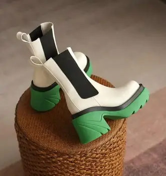 Jauno Modes Sievietes Potītes Zābaki Jauktu Krāsu Apakšā Zābakus, Platformas Paslīdēt uz Dāmām Kurpes Retro Gadījuma Sievietes Lietus Zābaki Kaujas Boot