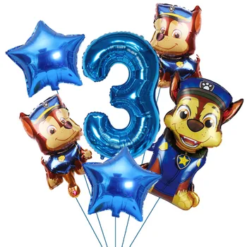 Jauno Multfilmu 6 gab Ķepu patruļas Folija Baloni Chase Māršala Globos Gaisa balonu Dzimšanas dienas svinības rotājumus Bērniem Piepūšamās rotaļlietas
