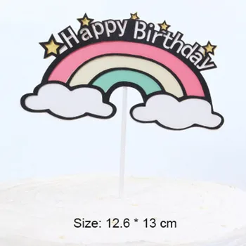 Jauns 1 gabals Happy Birthday Cake Topper Mākonis, Varavīksne, Zelta, Rozā Kūku Karoga Bērnu Bērni Puse Macaron Bumbu Tuksnesī Kūka Apdare