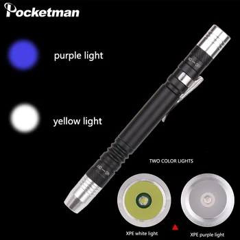 Jauns 2 1 UV LED Lukturīti Mini Pildspalvu Kabatas Multifunkcionālās 395nm ultravioleto Lukturīti, Violeta Balta Gaisma Lāpu