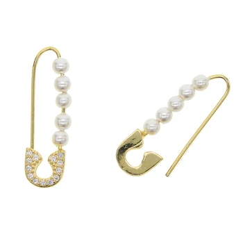 Jaunu ieradās zelta krāsas pērle drošības pin auskars meiteni sievietēm lady jaunu modes auskari piliens kuģniecības rotaslietas kāzu