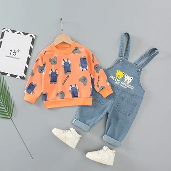 Jaunā Pavasara Rudens Baby Zēni Meitenes Drēbes Uzvalku Bērniem Karikatūra T Krekls ar Lencēm 2gab/Set Toddler Gadījuma Kostīms Bērniem, Treniņtērpi