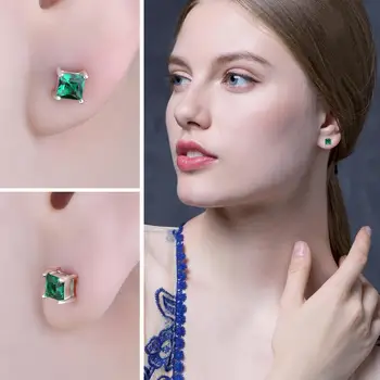 JewelryPalace Laukumā Imitētu Nano Green Emerald 925 Sterling Sudraba auskariem Sieviešu Modes Dārgakmens Princese Auskari