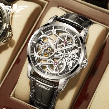 JINLERY Tourbillon Skatīties Deviņu Pozīciju Automātisko Skatīties Vīriešu Vīriešu Pulksteņi Skelets Luksusa Pulksteņi Ādas 2022 Jaunu мужские часы