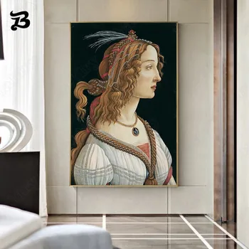 Kanvas Glezna uz dzīvojamo Istabu Portrets-jauna Sieviete Ar Sandro Botičelli Slavenā Glezna Sienas Mākslas Izdrukas, Plakāti Mākslas darbu