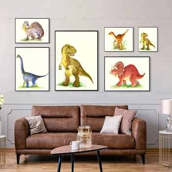Karikatūra Dinozaura Tyrannosaurus Akvarelis, Glezna uz Audekla Sienas Māksla Vienkārša Dzīvnieku Plakātu par Bērnu, Meitene, Zēns, Istabas Dekori Cuadros