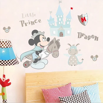 Karikatūra Disney Mickey Mouse Prinča Pils, Pūķis, Sienas Uzlīmes, Mājas Dekors Bērniem Istabas Sienas Uzlīmes PVC Sienas Mākslas DIY Plakāts